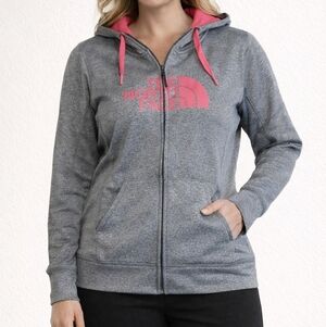 The North Face Heather Gray Hoodie with Pink Logo